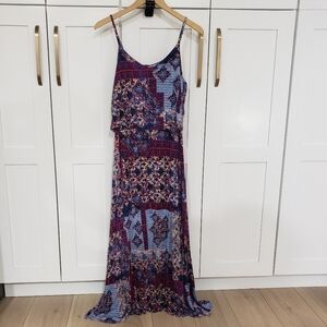 Chelsea & Theodore Blue and Purple Patterned Maxi Dress